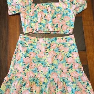 Floral Crop Top and Skirt Set